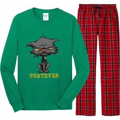 Whatever Angry Cat Funny Sarcastic Bored Cat Lovers Meh Long Sleeve Pajama Set