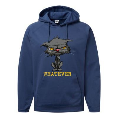 Whatever Angry Cat Funny Sarcastic Bored Cat Lovers Meh Performance Fleece Hoodie