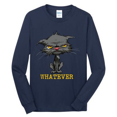 Whatever Angry Cat Funny Sarcastic Bored Cat Lovers Meh Tall Long Sleeve T-Shirt