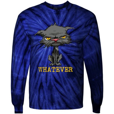 Whatever Angry Cat Funny Sarcastic Bored Cat Lovers Meh Tie-Dye Long Sleeve Shirt