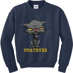 Whatever Angry Cat Funny Sarcastic Bored Cat Lovers Meh Kids Sweatshirt