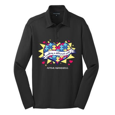 Walking A Different Path Gift Autism Awareness Quote Proud Funny Gift Silk Touch Performance Long Sleeve Polo