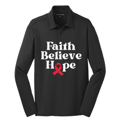 World Aids Day Red Ribbon Faith Believe Aids Support Gifts Silk Touch Performance Long Sleeve Polo