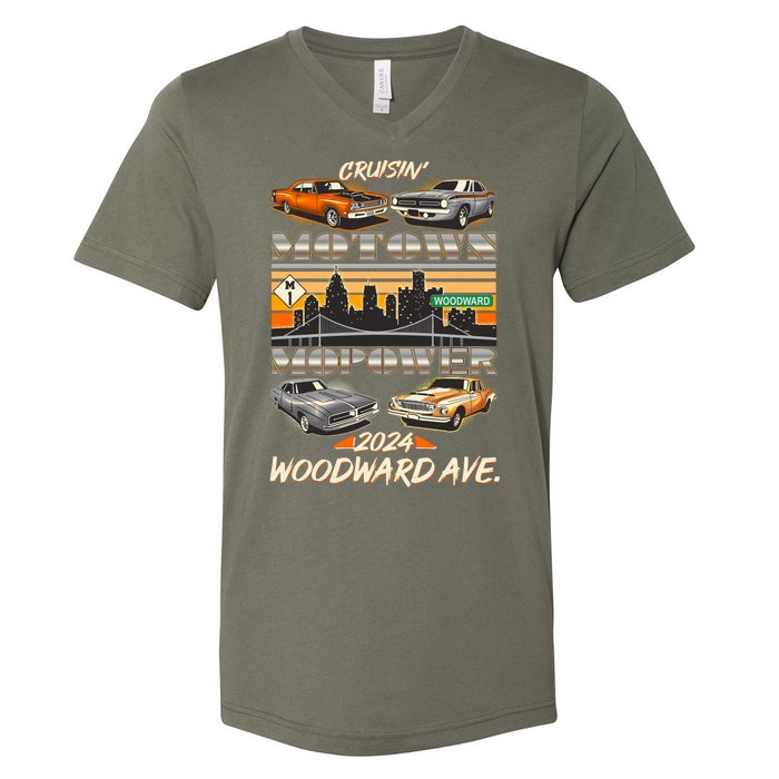 Woodward Ave Cruise Motown Mopower 2024 V-Neck T-Shirt