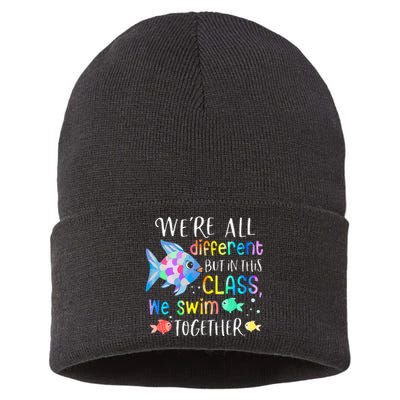 We're all different but in this class we swim together Teach Sustainable Knit Beanie