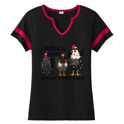 What A Damn Cluckin Fluster Fluck Christmas Chicken Ladies Halftime Notch Neck Tee