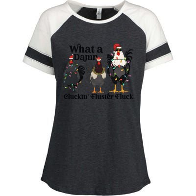 What A Damn Cluckin Fluster Fluck Christmas Chicken Enza Ladies Jersey Colorblock Tee