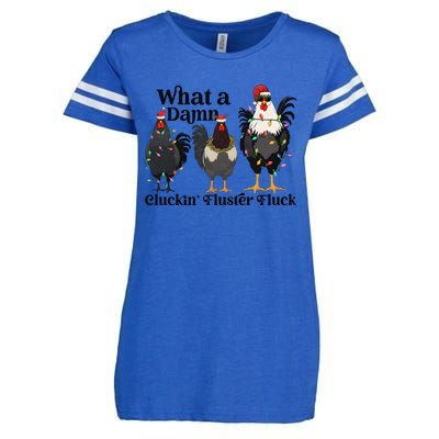 What A Damn Cluckin Fluster Fluck Christmas Chicken Enza Ladies Jersey Football T-Shirt