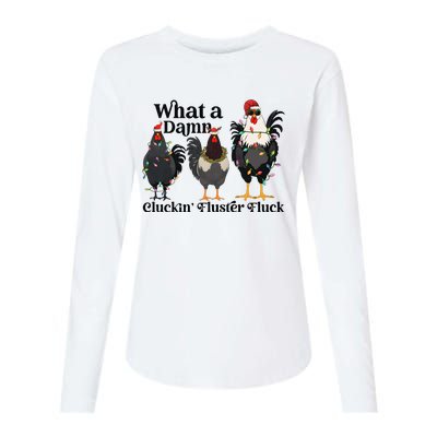 What A Damn Cluckin Fluster Fluck Christmas Chicken Womens Cotton Relaxed Long Sleeve T-Shirt