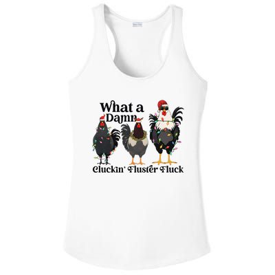 What A Damn Cluckin Fluster Fluck Christmas Chicken Ladies PosiCharge Competitor Racerback Tank