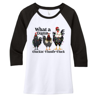 What A Damn Cluckin Fluster Fluck Christmas Chicken Women's Tri-Blend 3/4-Sleeve Raglan Shirt