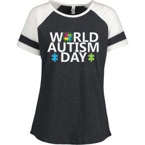 World Autism Day April 2nd Autistic Awareness Puzzle Enza Ladies Jersey Colorblock Tee