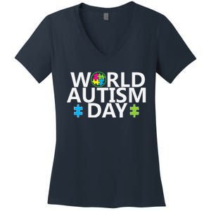 World Autism Day April 2nd Autistic Awareness Puzzle Women's V-Neck T-Shirt