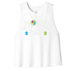 World Autism Day April 2nd Autistic Awareness Puzzle Women's Racerback Cropped Tank