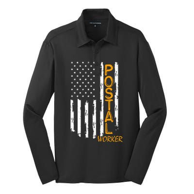 Worker American Distressed Flag US Postal Service Silk Touch Performance Long Sleeve Polo