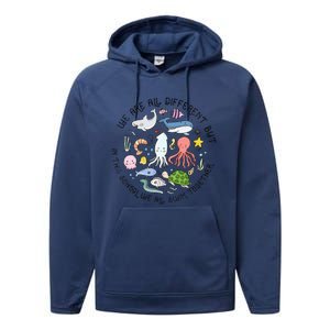 We Are Different But In This School We Swim Together Ocean Performance Fleece Hoodie