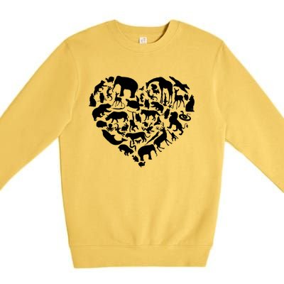 World Animals Day Love Heart Graphic Icon Planet Earth Day Funny Gift Premium Crewneck Sweatshirt