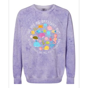 We Are Different But In This School We All Swim Together Colorblast Crewneck Sweatshirt