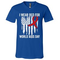 World Aids Day Hope Hiv Red Ribbon Aids Awareness Matching Cool Gift V-Neck T-Shirt