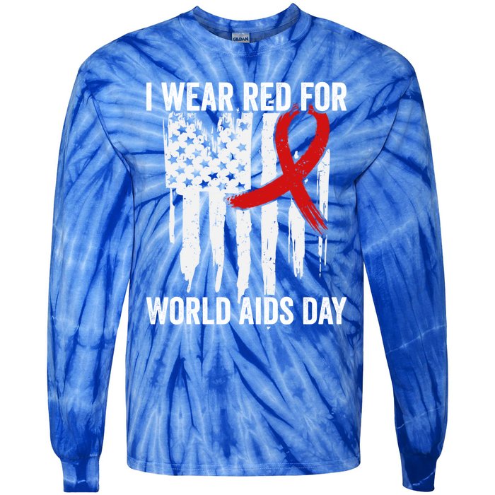 World Aids Day Hope Hiv Red Ribbon Aids Awareness Matching Cool Gift Tie-Dye Long Sleeve Shirt