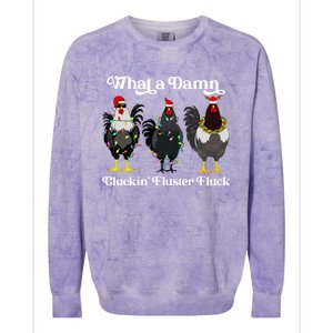 What A Damn Cluckin Fluster Fluck Funny Christmas Chicken Colorblast Crewneck Sweatshirt