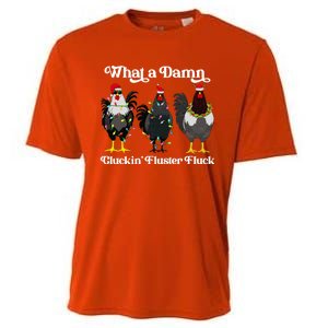 What A Damn Cluckin Fluster Fluck Funny Christmas Chicken Cooling Performance Crew T-Shirt