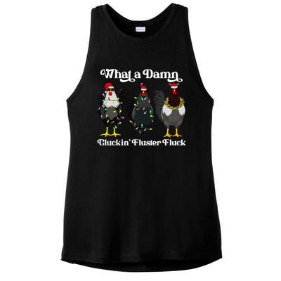 What A Damn Cluckin Fluster Fluck Funny Christmas Chicken Ladies PosiCharge Tri-Blend Wicking Tank