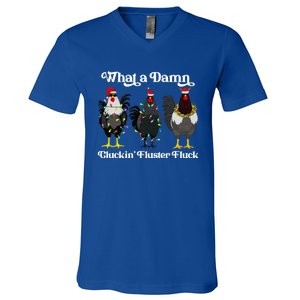 What A Damn Cluckin Fluster Fluck Funny Christmas Chicken V-Neck T-Shirt