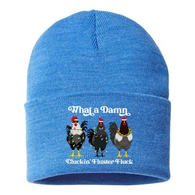 What A Damn Cluckin Fluster Fluck Funny Christmas Chicken Sustainable Knit Beanie