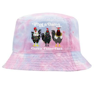 What A Damn Cluckin Fluster Fluck Funny Christmas Chicken Tie-Dyed Bucket Hat