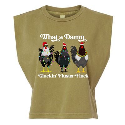 What A Damn Cluckin Fluster Fluck Funny Christmas Chicken Garment-Dyed Women's Muscle Tee