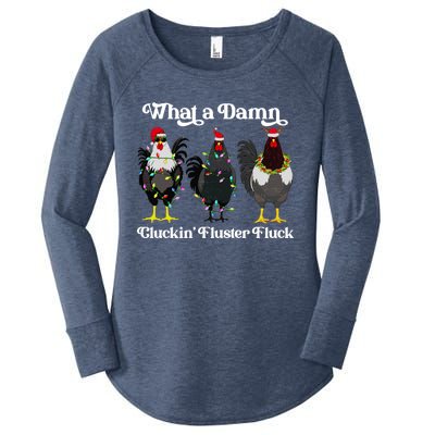 What A Damn Cluckin Fluster Fluck Funny Christmas Chicken Women's Perfect Tri Tunic Long Sleeve Shirt