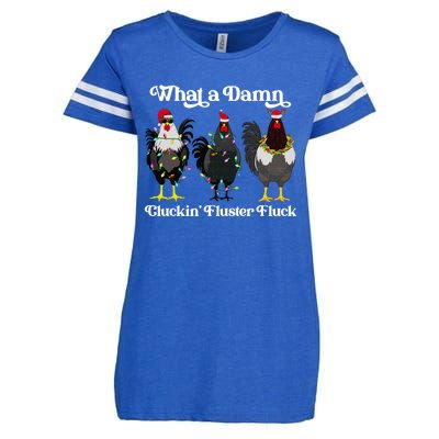 What A Damn Cluckin Fluster Fluck Funny Christmas Chicken Enza Ladies Jersey Football T-Shirt