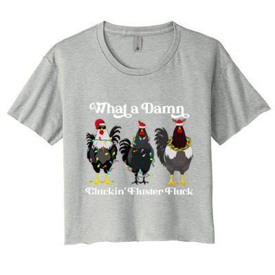 What A Damn Cluckin Fluster Fluck Funny Christmas Chicken Women's Crop Top Tee