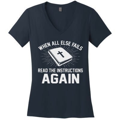 When All Else Fails Read The Instructionsagain Bible Women's V-Neck T-Shirt