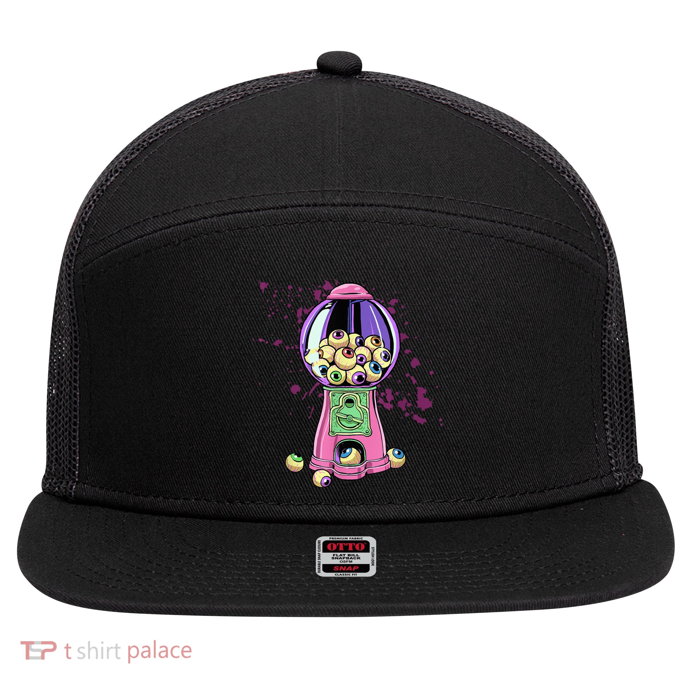 Weirdcore Aesthetic Eyeball Bubble Gumball Machine Halloween 7 Panel Mesh Trucker Snapback Hat