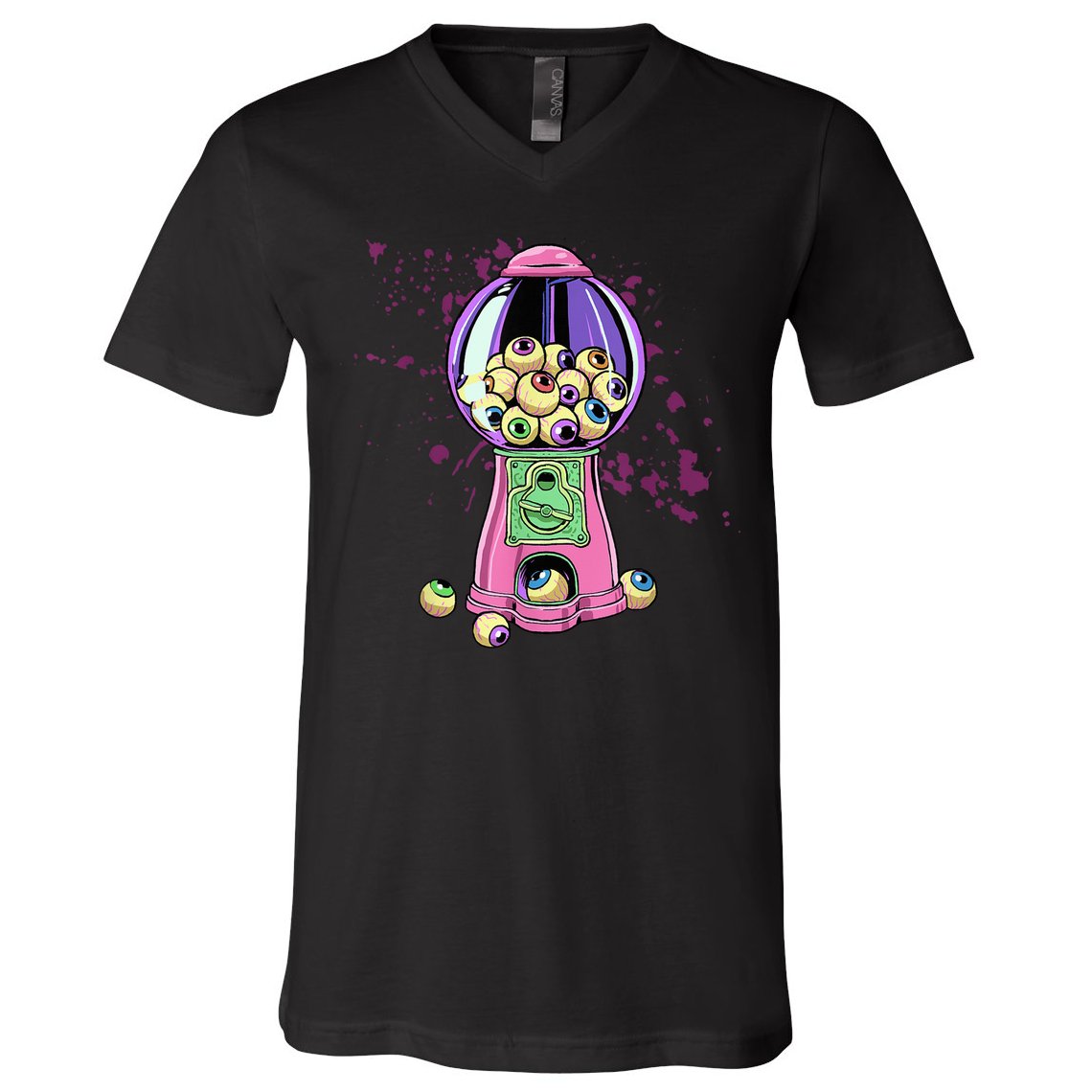 Weirdcore Aesthetic Eyeball Bubble Gumball Machine Halloween V-Neck T-Shirt