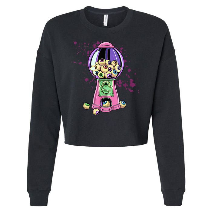 Weirdcore Aesthetic Eyeball Bubble Gumball Machine Halloween Cropped Pullover Crew