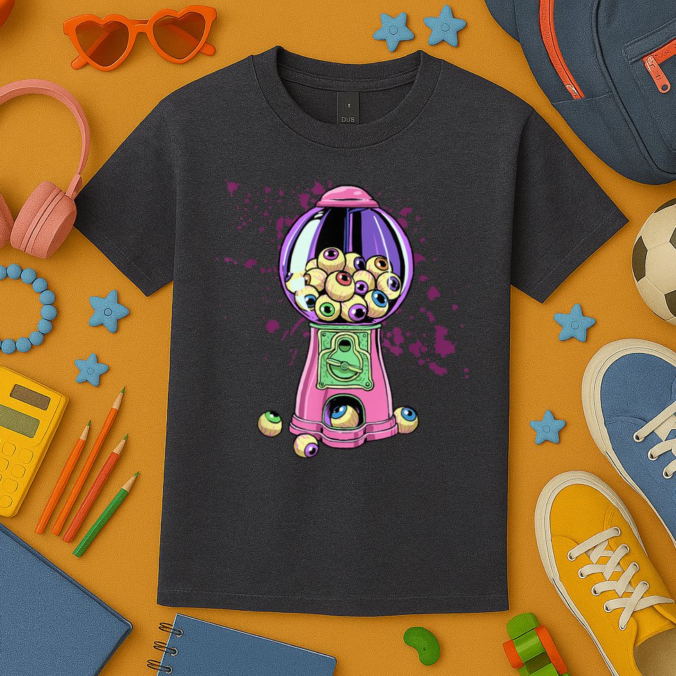 Weirdcore Aesthetic Eyeball Bubble Gumball Machine Halloween Kids T-Shirt