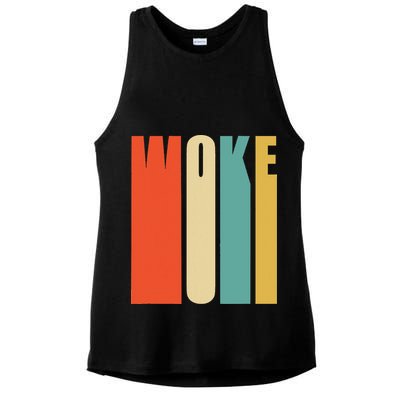 Woke Af Extremely Woke In Retro 60s Style Ladies PosiCharge Tri-Blend Wicking Tank