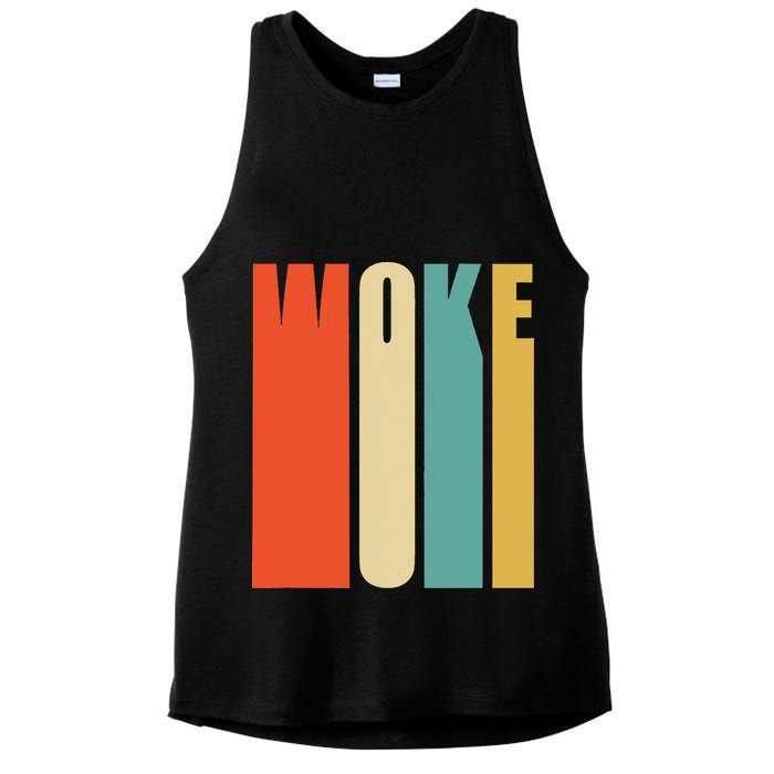 Woke Af Extremely Woke In Retro 60s Style Ladies PosiCharge Tri-Blend Wicking Tank