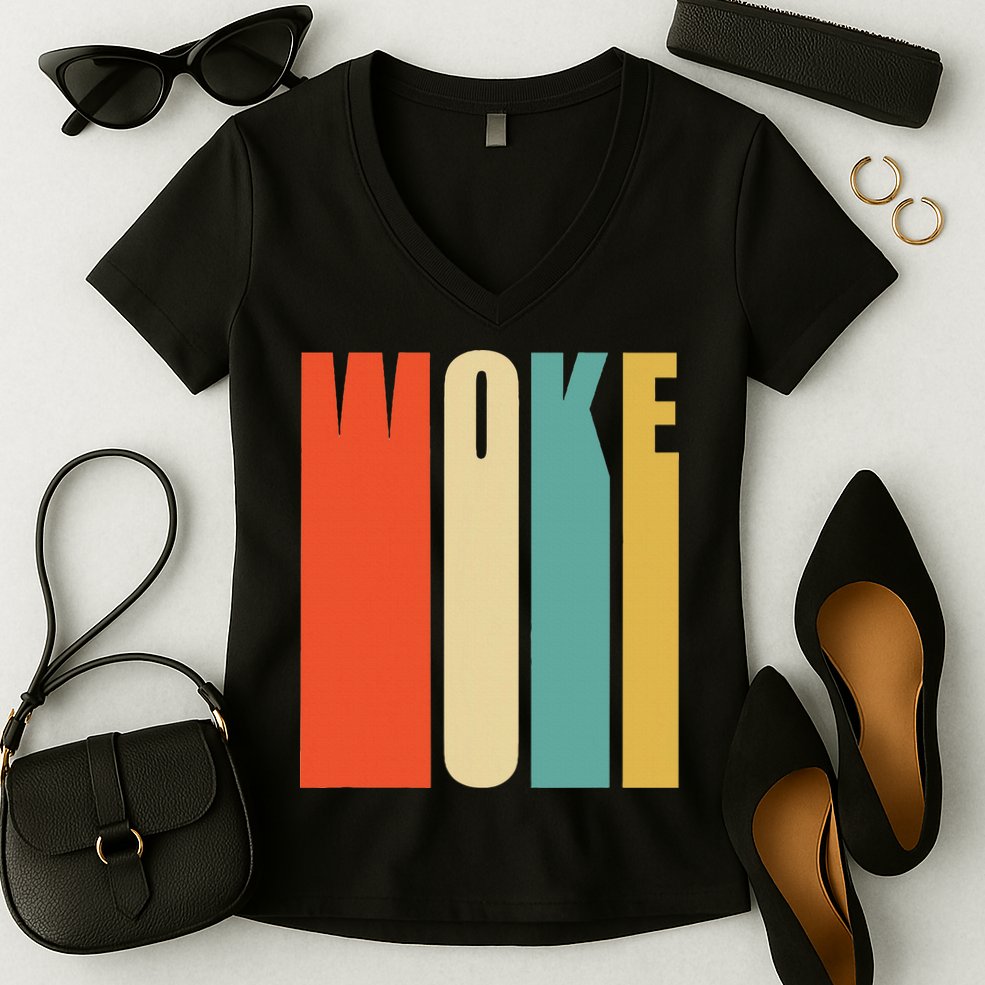 Woke Af Extremely Woke In Retro 60s Style Women's V-Neck T-Shirt