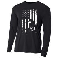 Welder American Flag Welding Gift Usa Distressed Helmet Cooling Performance Long Sleeve Crew