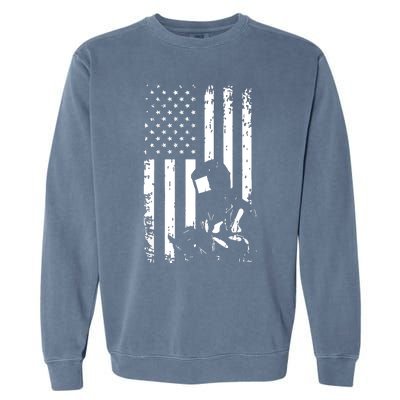 Welder American Flag Welding Gift Usa Distressed Helmet Garment-Dyed Sweatshirt