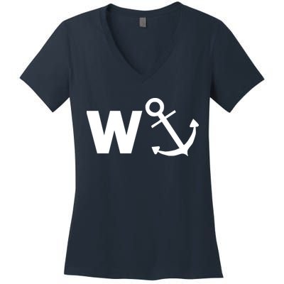 W Anchor Funny Pub Joke Women's V-Neck T-Shirt