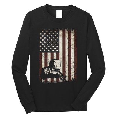 Welder American Flag Vintage Weld Welding Helmet Funny Gift Men Meaningful Gift Long Sleeve Shirt