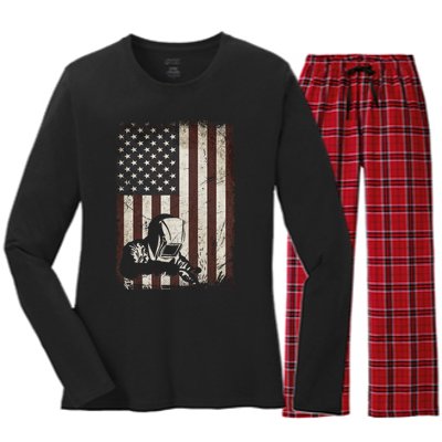 Welder American Flag Vintage Weld Welding Helmet Funny Gift Men Meaningful Gift Women's Long Sleeve Flannel Pajama Set 