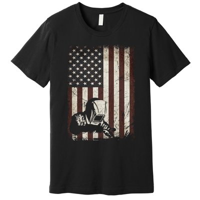 Welder American Flag Vintage Weld Welding Helmet Funny Gift Men Meaningful Gift Premium T-Shirt