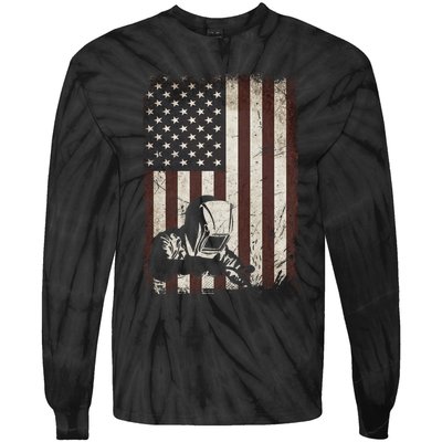 Welder American Flag Vintage Weld Welding Helmet Funny Gift Men Meaningful Gift Tie-Dye Long Sleeve Shirt