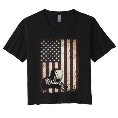 Welder American Flag Vintage Weld Welding Helmet Funny Gift Men Meaningful Gift Women's Crop Top Tee